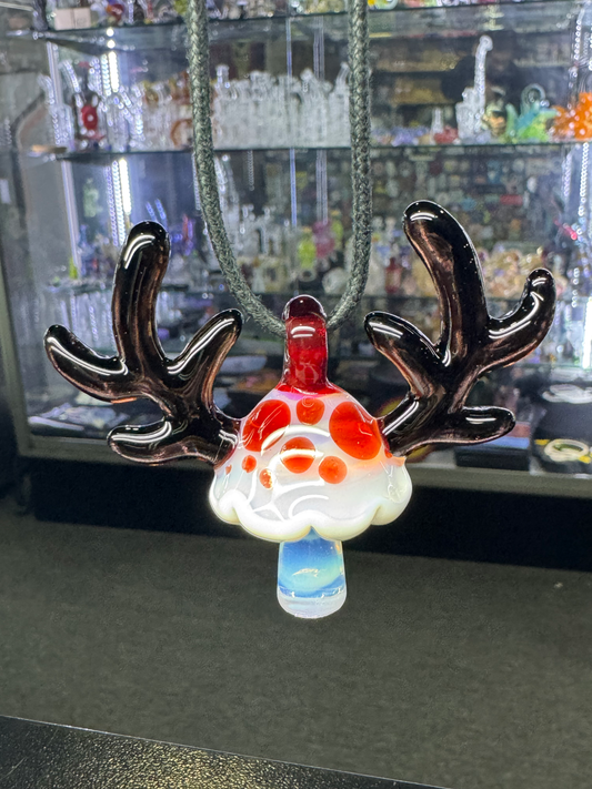 Maygun glass mushroom reindeer antler pendant