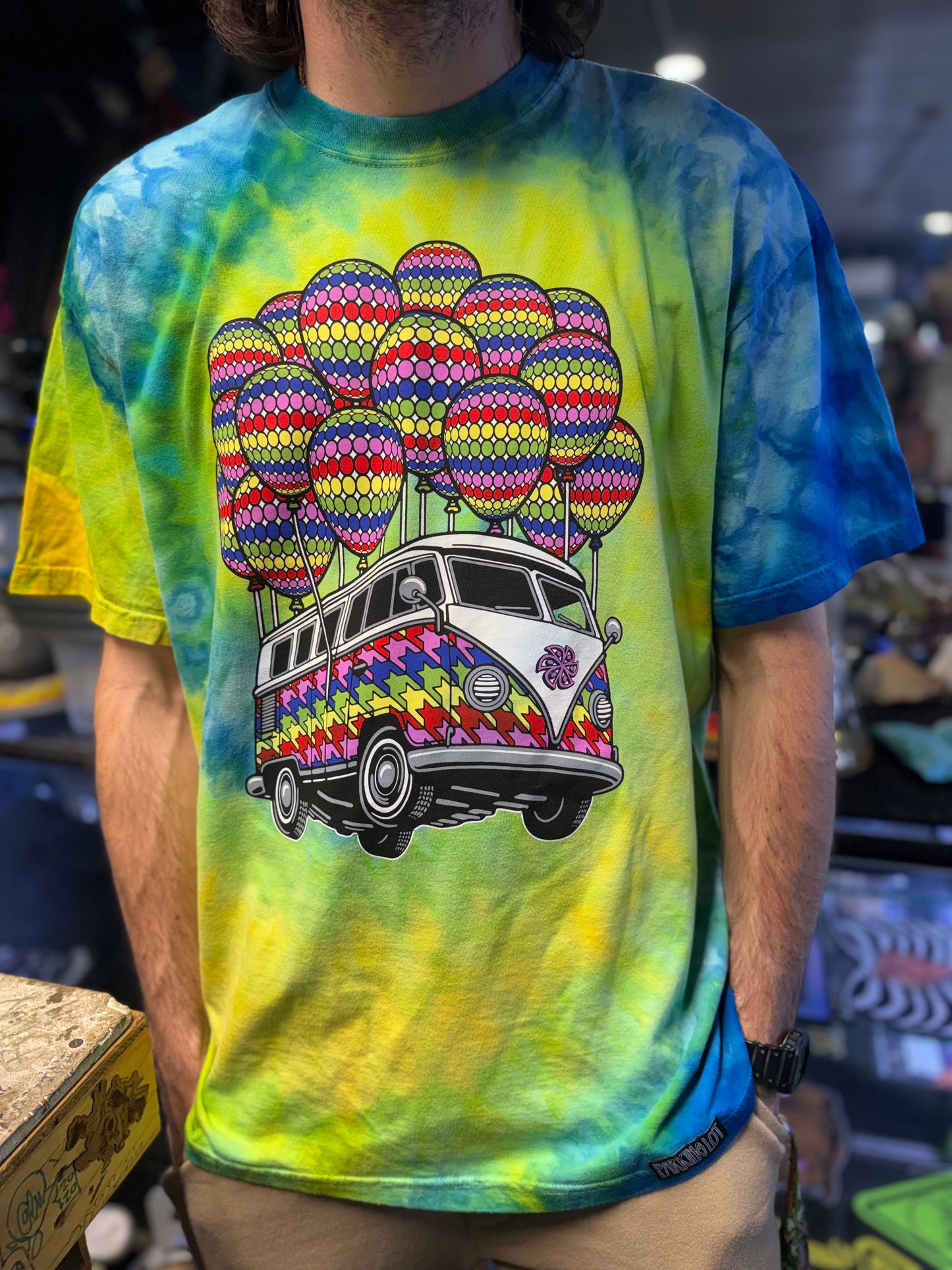 Parking Lot Collective Slinger Tie Dye Blue Green Yellow Shirt