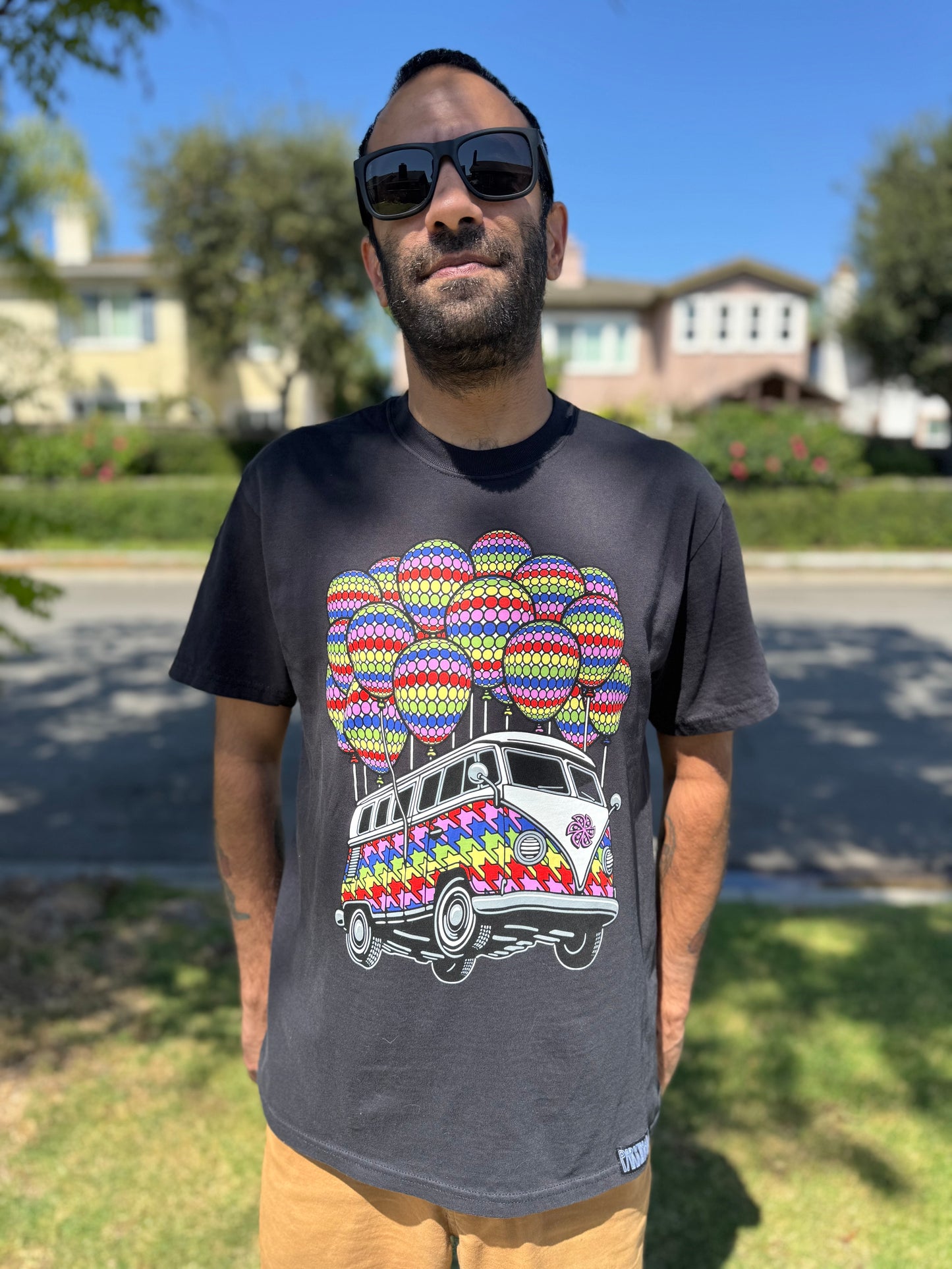 Parking Lot Collective Slinger Black Rainbow Bus Shirt